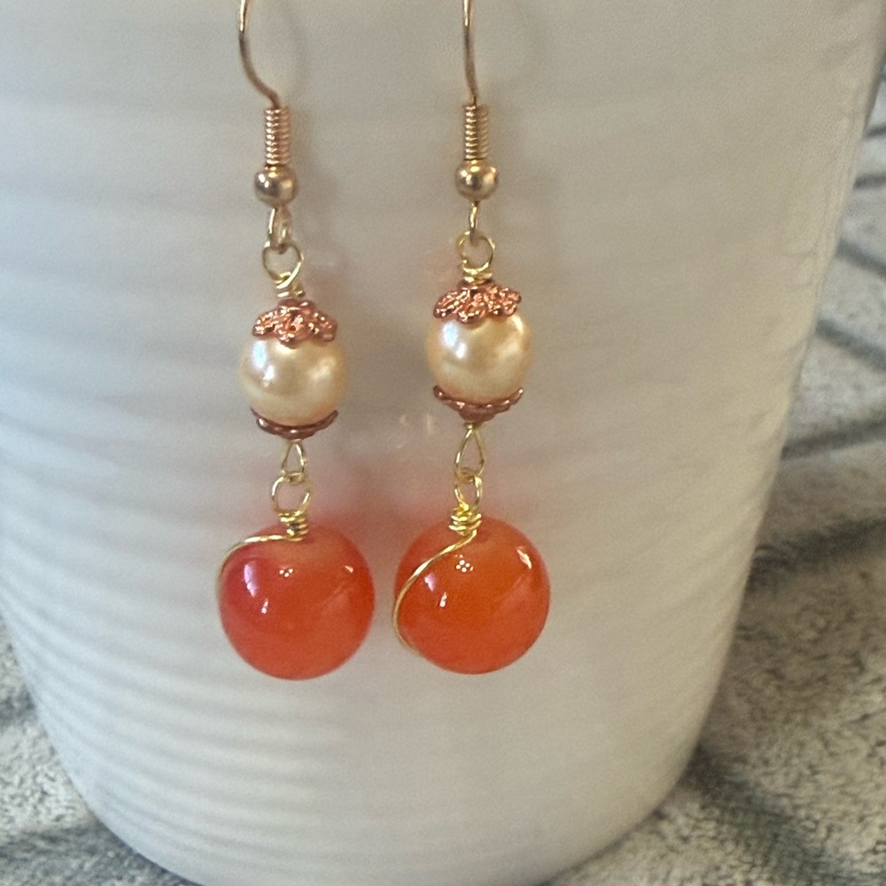 🌸4 for $10 New and Handmade Gold and Orange Dangle Earrings